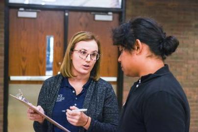 An interaction at an accounting job fair